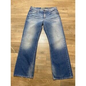 BKE Buckle Tyler Mens 36L 36X34 Thick Stitch Blue Denim Jeans Whiskers
